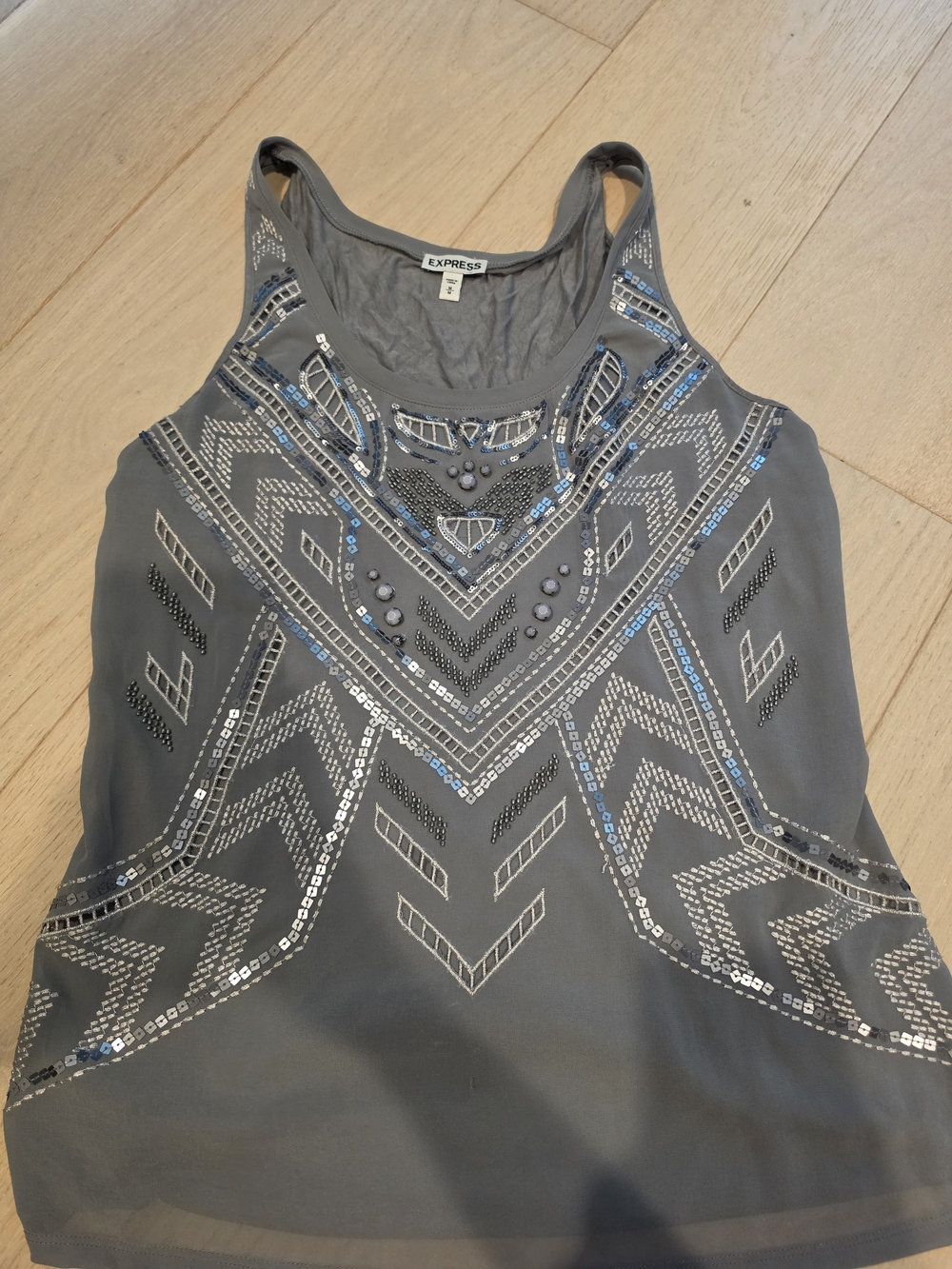 Express Gray Embellished Sequin Tank Top